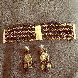Magnetic black and gold bracelet & earrings
